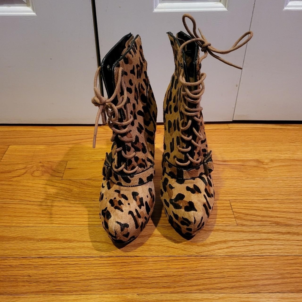 Steve Madden Animal Print Lace-Up Heeled Boots